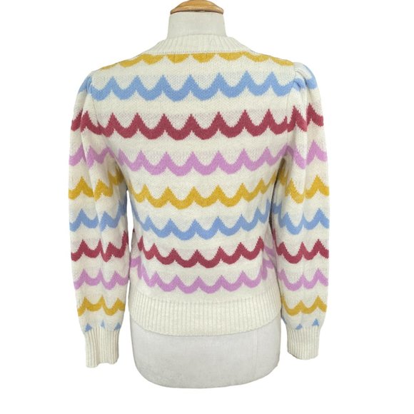 Greylin Rainbow Wave Sweater Girly Whimsical Cozy Coastal Puff Shoulder Sleeve-M - Picture 11 of 16